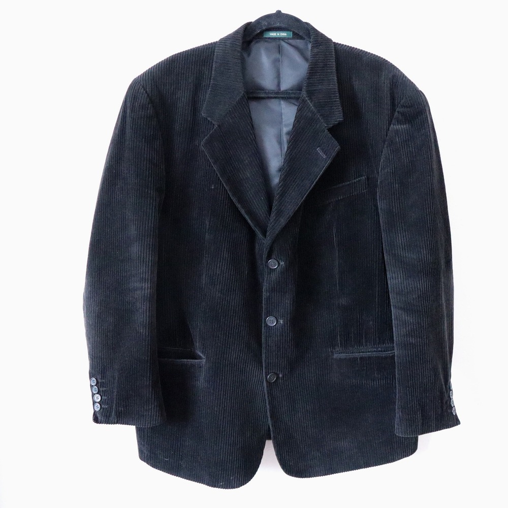 Hill & Archer Vintage Men's 100% Cotton Black Corduroy Blazer Jacket 44L 90s Hip